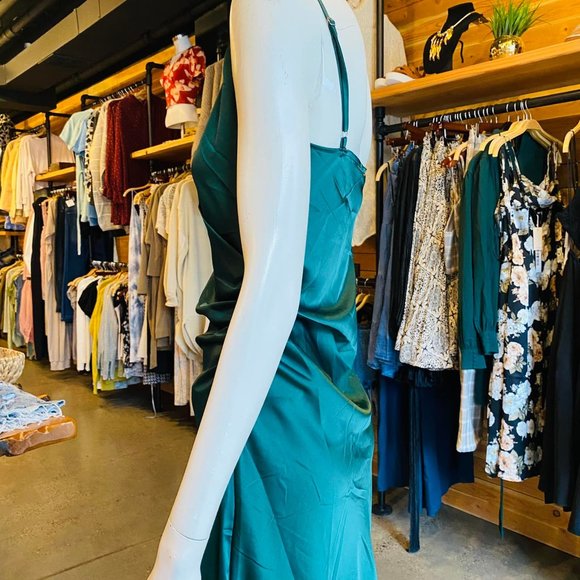 RUCHED WRAP SATIN MIDI DRESS - Picture 4 of 7